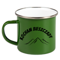 Kubek emaliowany zielony z nadrukiem "Kocham Bieszczady" - góry, Połoniny #2