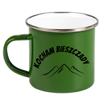 Kubek emaliowany zielony z nadrukiem "Kocham Bieszczady" - góry, Połoniny #2