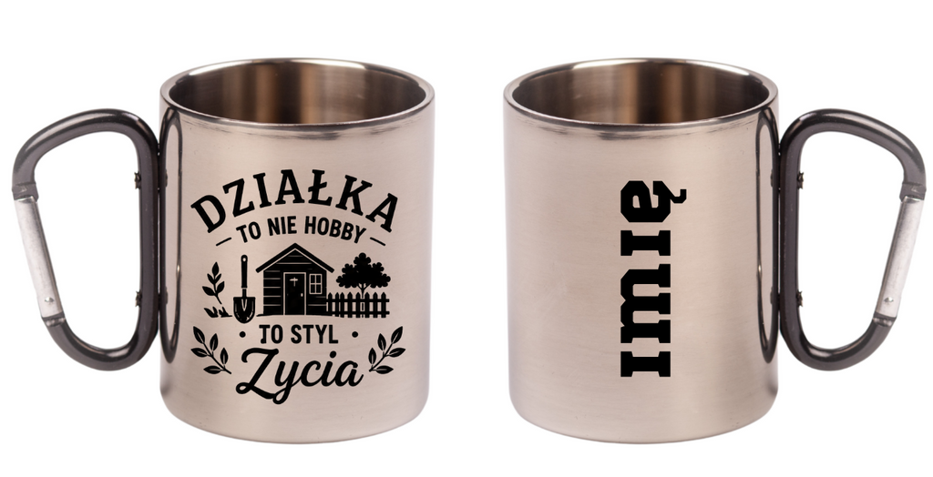 Kubek z czarnym karabińczykiem z nadrukiem „Działka to nie hobby, to styl życia” – działka, ogród #4