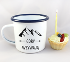Kubek biały emaliowany z nadrukiem "Góry wzywają" - trekking #5
