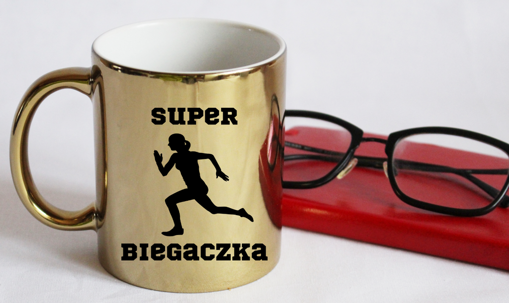 Kubek złoty z nadrukiem „Super Biegaczka” – bieganie #8