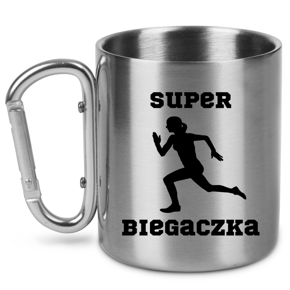 Kubek ze srebrnym karabińczykiem – z nadrukiem "Super Biegaczka" – bieganie #8