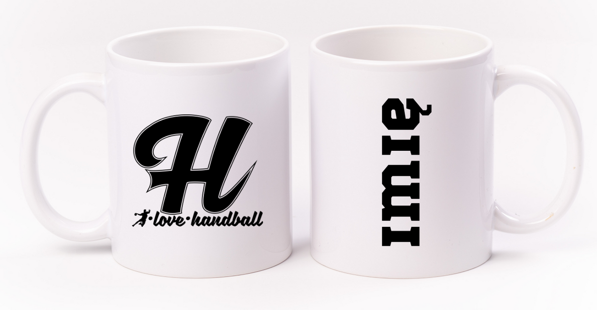 Kubek biały z czarną literą H i napisem "I Love Handball" #4