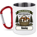 Kubek biały z czerwonym karabińczykiem „Najlepsza Grzybiarka” z imieniem do wyboru – na grzyby #6