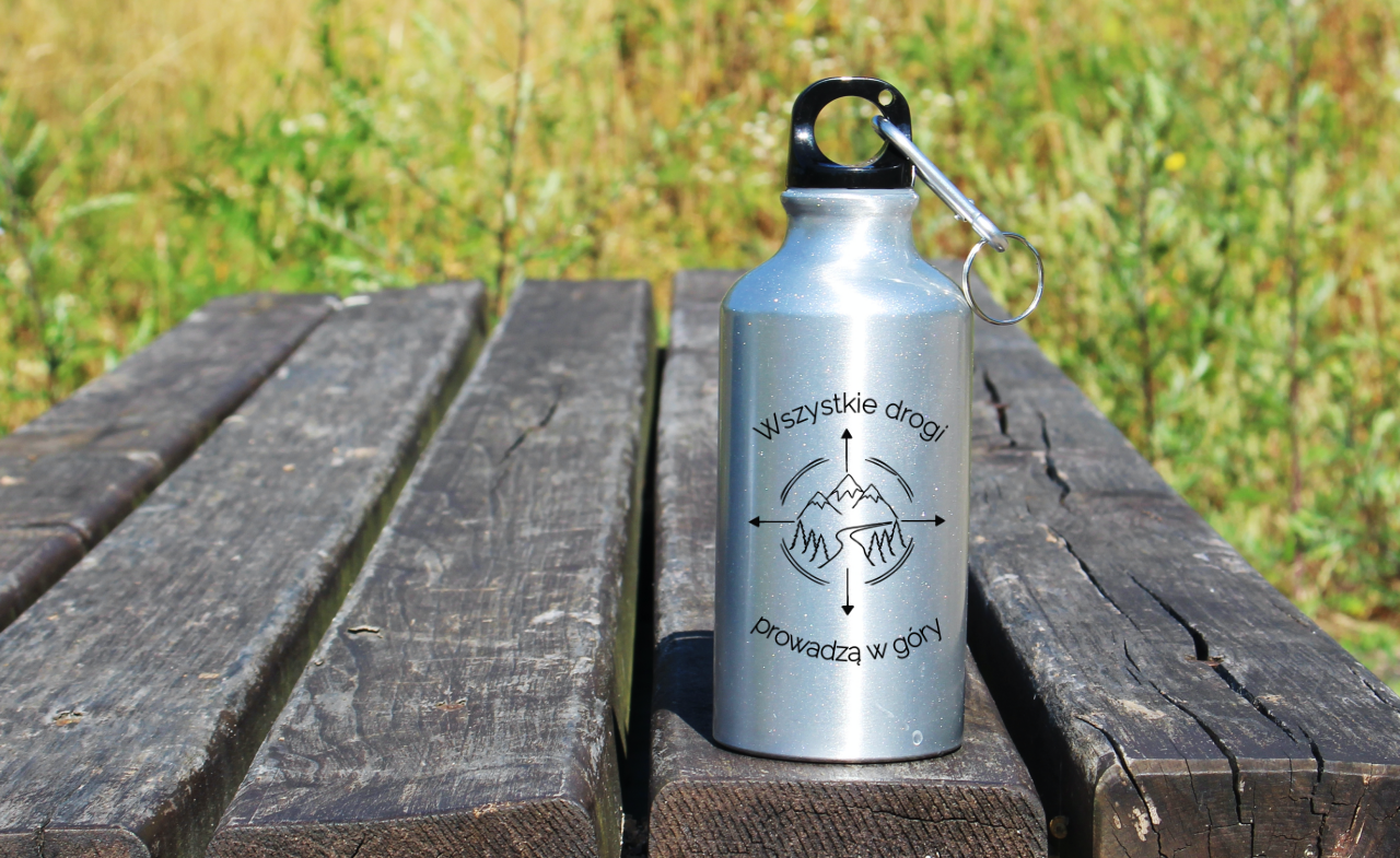 Butelka srebrna 400 ml z nadrukiem „Wszystkie drogi prowadzą w góry” #10