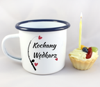 Kubek emaliowany biały z nadrukiem "Kochany Wędkarz" #2