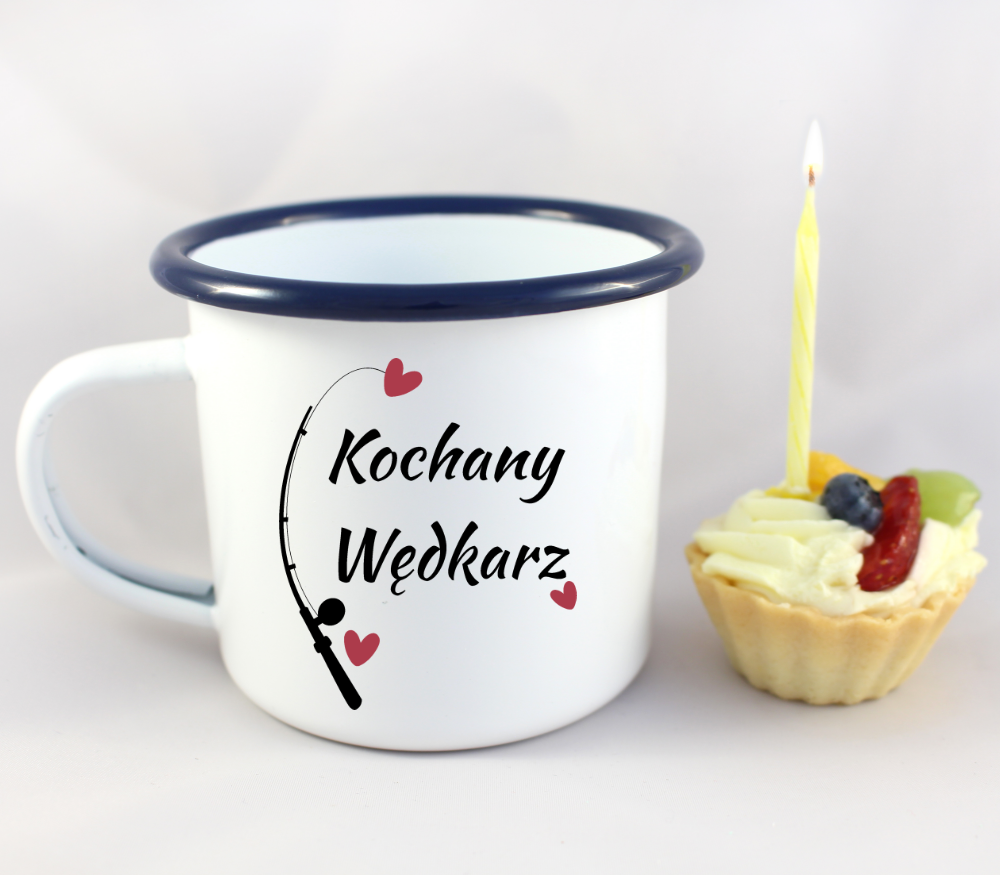 Kubek emaliowany biały z nadrukiem "Kochany Wędkarz" #2
