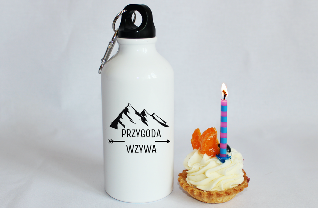 Butelka biała 400 ml z nadrukiem „Przygoda wzywa” #3