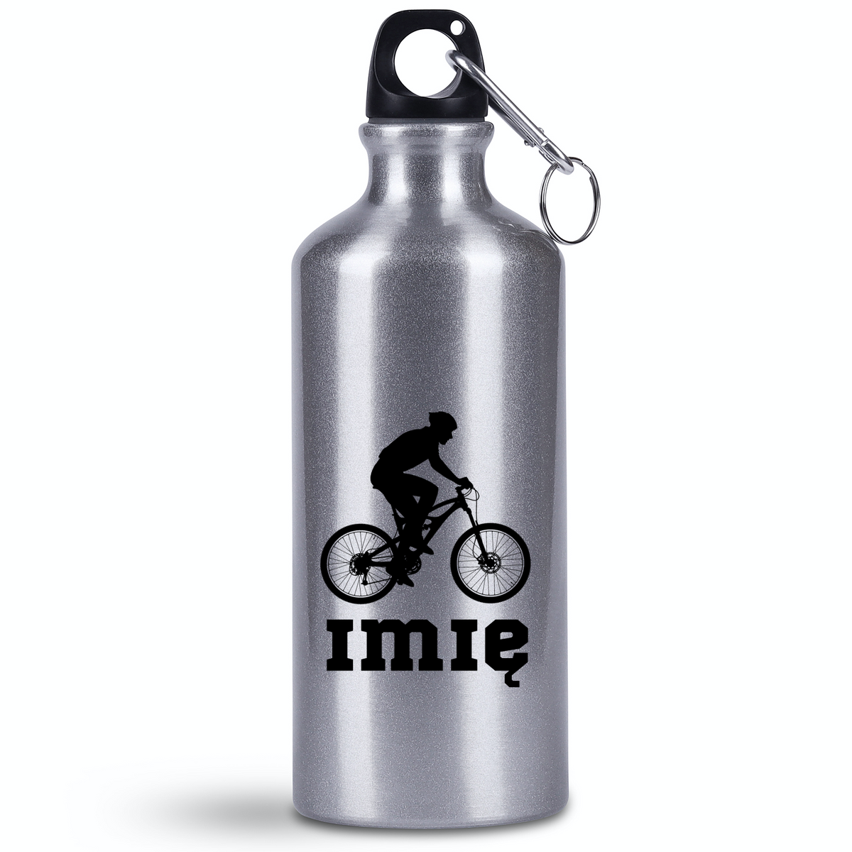 Bidon srebrny 500 ml na rower z grafiką roweru oraz imieniem do wyboru – dla rowerzysty #5