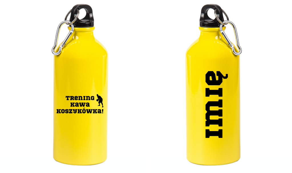 Bidon żółty 600 ml - koszykówka z napisem: "Trening Kawa Koszykówka" #1