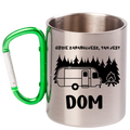 Kubek z zielonym karabińczykiem i nadrukiem "Gdzie zaparkujesz, tam jest dom" - camper, camping #5
