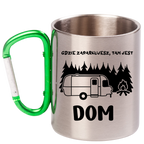 Kubek z zielonym karabińczykiem i nadrukiem "Gdzie zaparkujesz, tam jest dom" - camper, camping #5