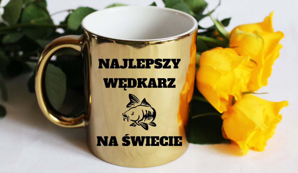 Kubek złoty z nadrukiem "Najlepszy wędkarz na świecie" – wędkarstwo #2
