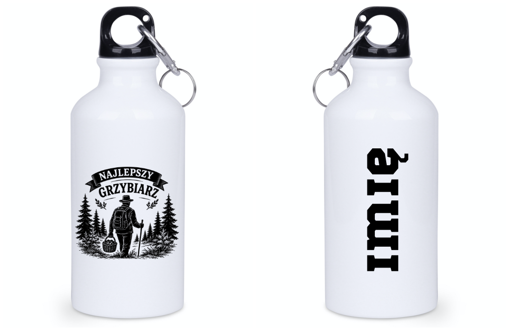 Butelka biała 400 ml z nadrukiem „Najlepszy Grzybiarz” – na grzyby #4