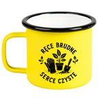 Kubek emaliowany żółty z nadrukiem „Ręce brudne, serce czyste” – działka, ogród #7