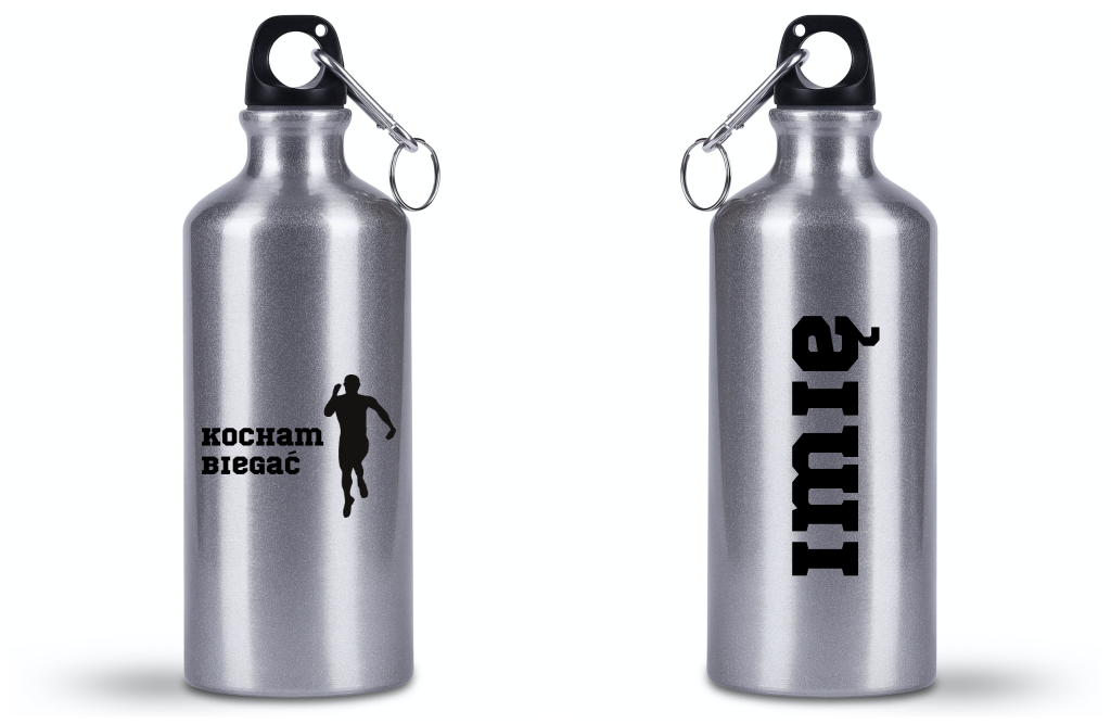 Butelka srebrna 500 ml z nadrukiem "Kocham biegać" - męska, bieganie #1