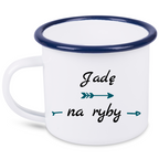 Kubek emaliowany biały z nadrukiem "Jadę na ryby" #3