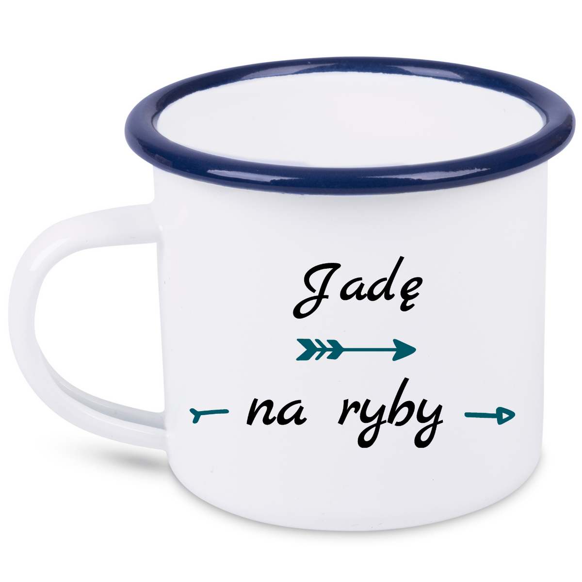Kubek emaliowany biały z nadrukiem "Jadę na ryby" #3