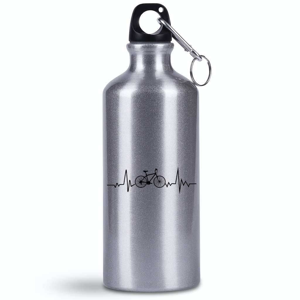 Bidon srebrny 500 ml na rower z grafiką rowerowego EKG – dla rowerzystów #12