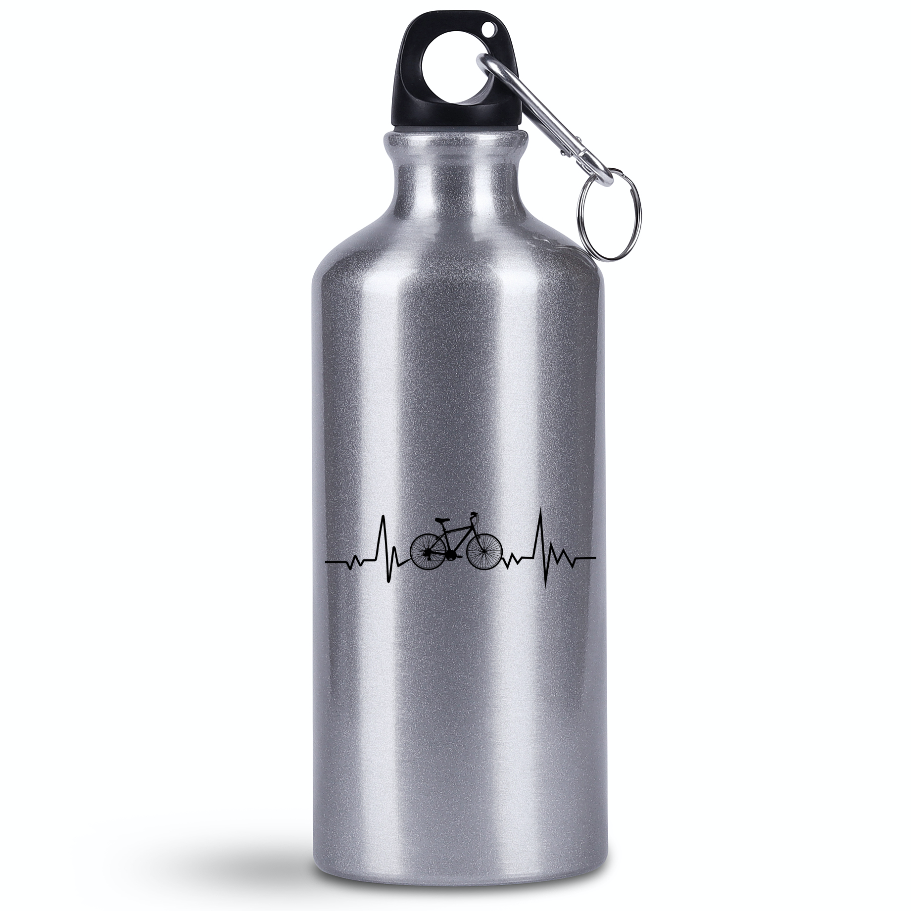 Bidon srebrny 500 ml na rower z grafiką rowerowego EKG – dla rowerzystów #12