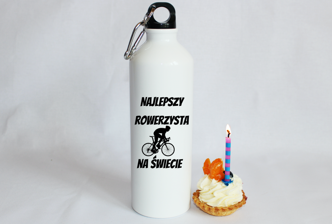 Butelka biała 800 ml na rower z nadrukiem „Najlepszy rowerzysta na świecie” – dla rowerzysty #7