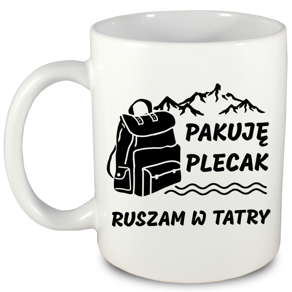 Kubek biały z nadrukiem "Pakuję plecak, ruszam w Tatry" - góry, Zakopane, Podhale #2