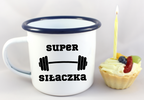 Kubek emaliowany biały z nadrukiem „Super Siłaczka” – siłownia #2