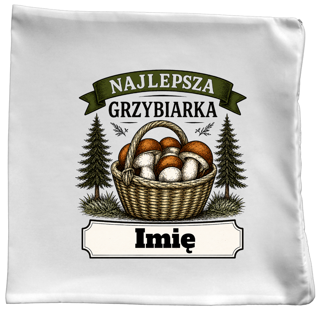Poduszka prezent dla miłośniczki grzybów z nadrukiem "Najlepsza Grzybiarka" z imieniem wyboru - grzyby #6