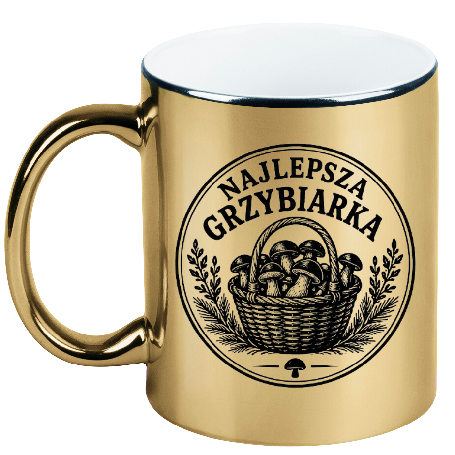Kubek złoty z nadrukiem „Najlepsza Grzybiarka” – na grzyby #1