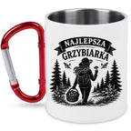 Kubek biały z czerwonym karabińczykiem „Najlepsza Grzybiarka” – na grzyby #3