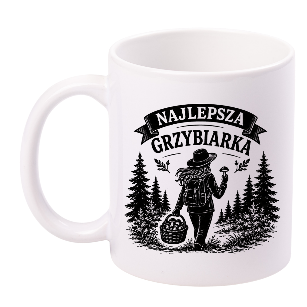 Kubek biały z nadrukiem „Najlepsza Grzybiarka” – grzyby #3