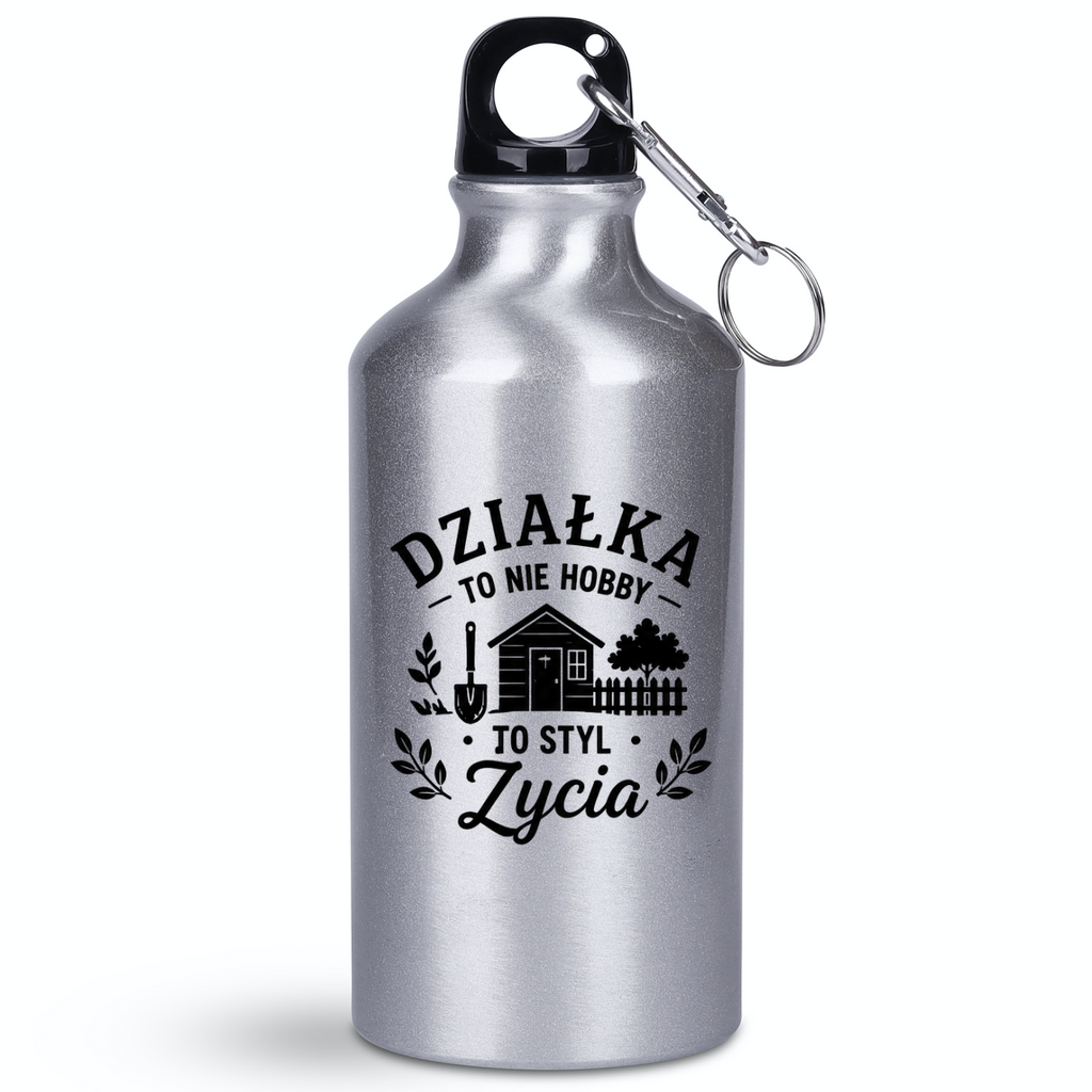 Butelka srebrna 400 ml z nadrukiem „Działka to nie hobby, to styl życia” – do ogrodu #4