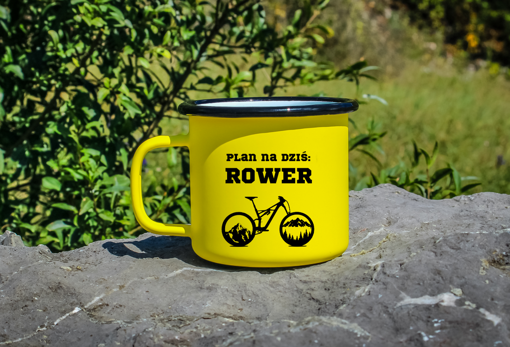 Kubek emaliowany żółty z nadrukiem "Plan na dziś: Rower" – rower #9