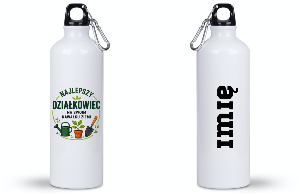 Butelka biała 800 ml z nadrukiem „Najlepszy działkowiec na swoim kawałku ziemi” – działka, ogród #4