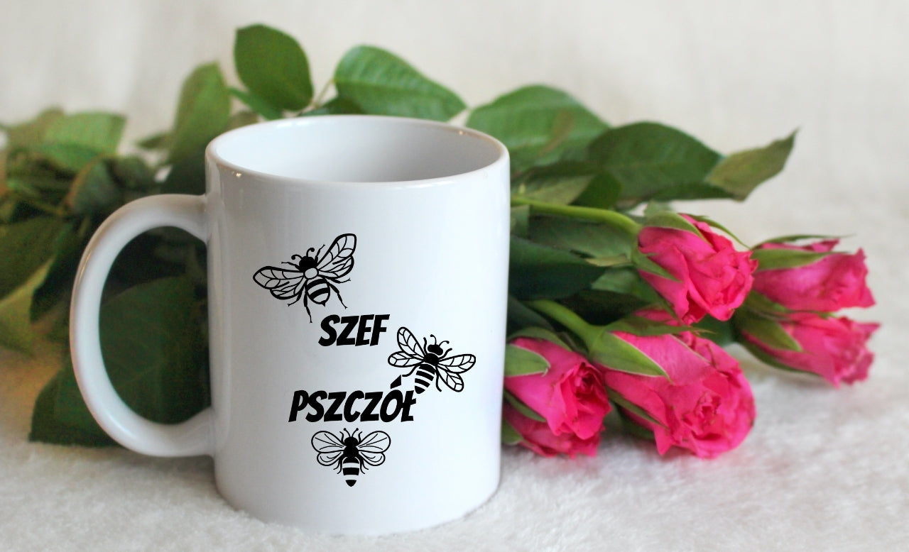Kubek biały dla pszczelarza "Szef pszczół" #3