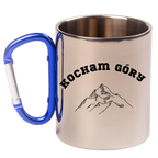 Kubek z niebieskim karabińczykiem i nadrukiem "Kocham góry" – góry #8