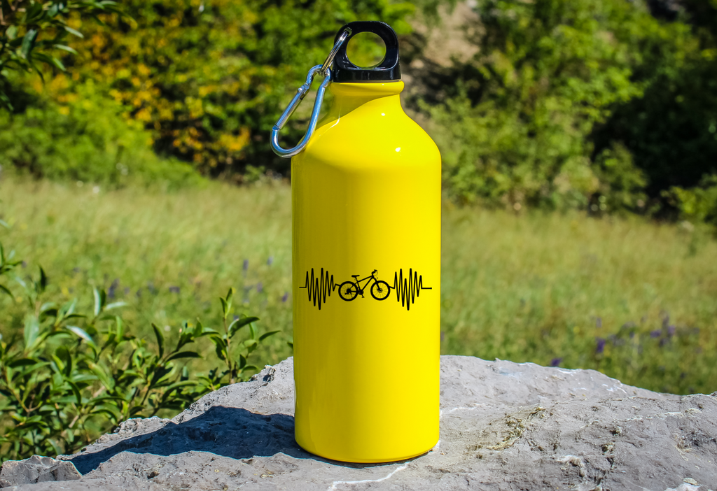 Bidon żółty 600 ml z grafiką rowerowe EKG, linia życia - rower #2