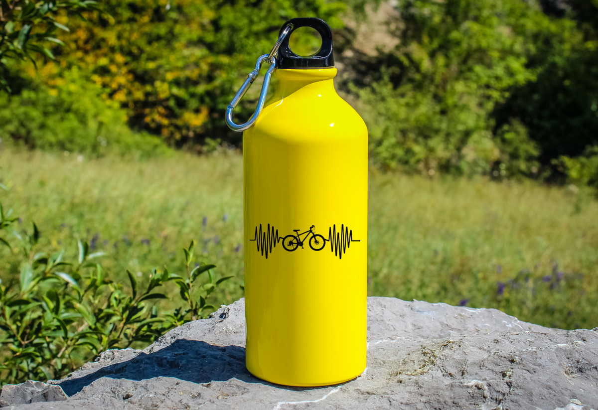 Bidon żółty 600 ml z grafiką rowerowe EKG, linia życia - rower #2