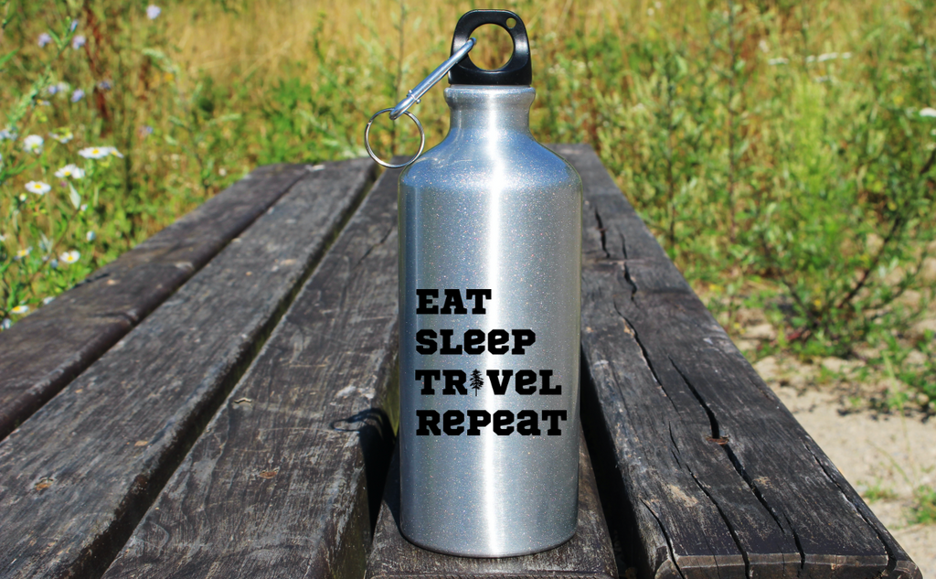 Bidon srebrny 500 ml z nadrukiem „Eat Sleep Travel Repeat” – podróż, przygoda, przyroda #4