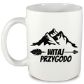 Kubek biały z nadrukiem „Witaj przygodo” – camping, treking #11