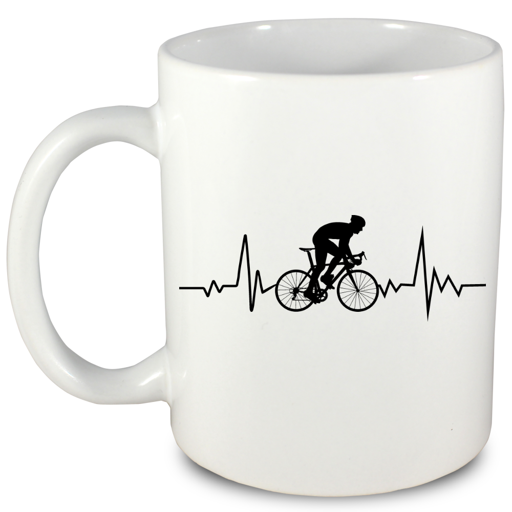 Kubek biały z grafiką „Rowerowe EKG, linia życia” – dla rowerzysty #10