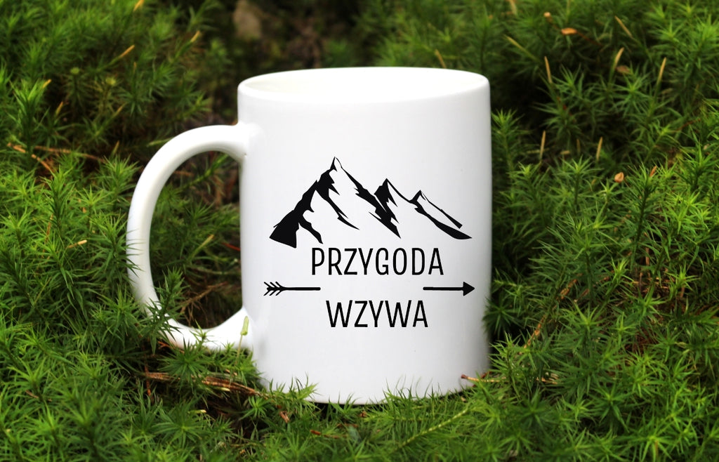 Kubek biały z nadrukiem "Przygoda wzywa" #1