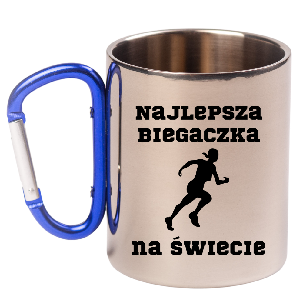 Biegowy kubek karabińczyk niebieski z nadrukiem "Najlepsza Biegaczka na Świecie" #2
