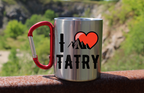 Kubek srebrny 300 ml z czerwonym karabińczykiem i nadrukiem „I love Tatry” - góry #10