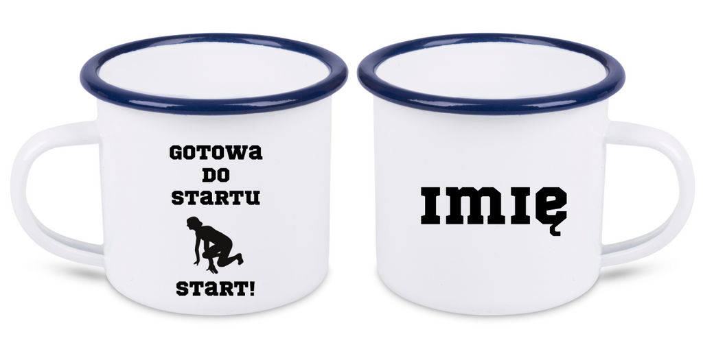 Kubek emaliowany dla biegaczki – z nadrukiem "Gotowa do startu start!" – bieganie #5