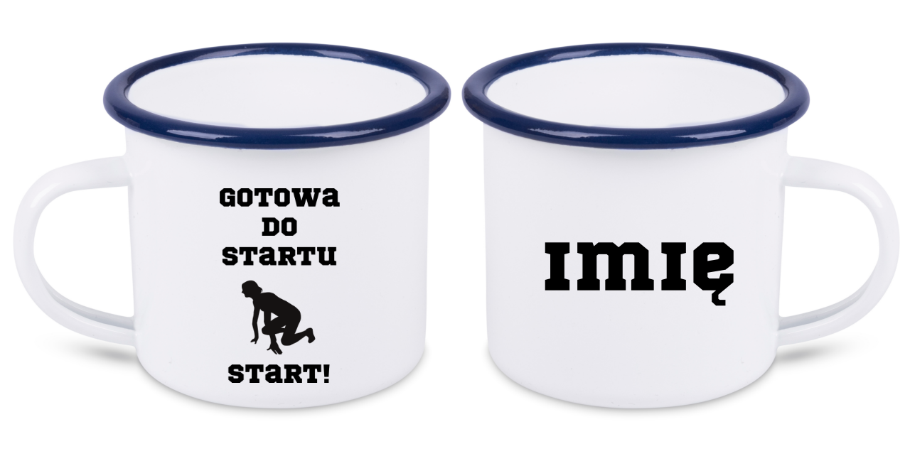 Kubek emaliowany dla biegaczki – z nadrukiem "Gotowa do startu start!" – bieganie #5