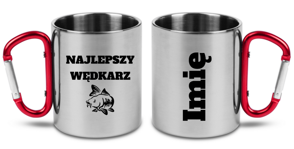 Kubek z czerwonym karabińczykiem i nadrukiem "Najlepszy wędkarz" - wędkarstwo #8