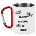Kubek biały z czerwonym karabińczykiem nadruk "Najlepszy pszczelarz na świecie" #1