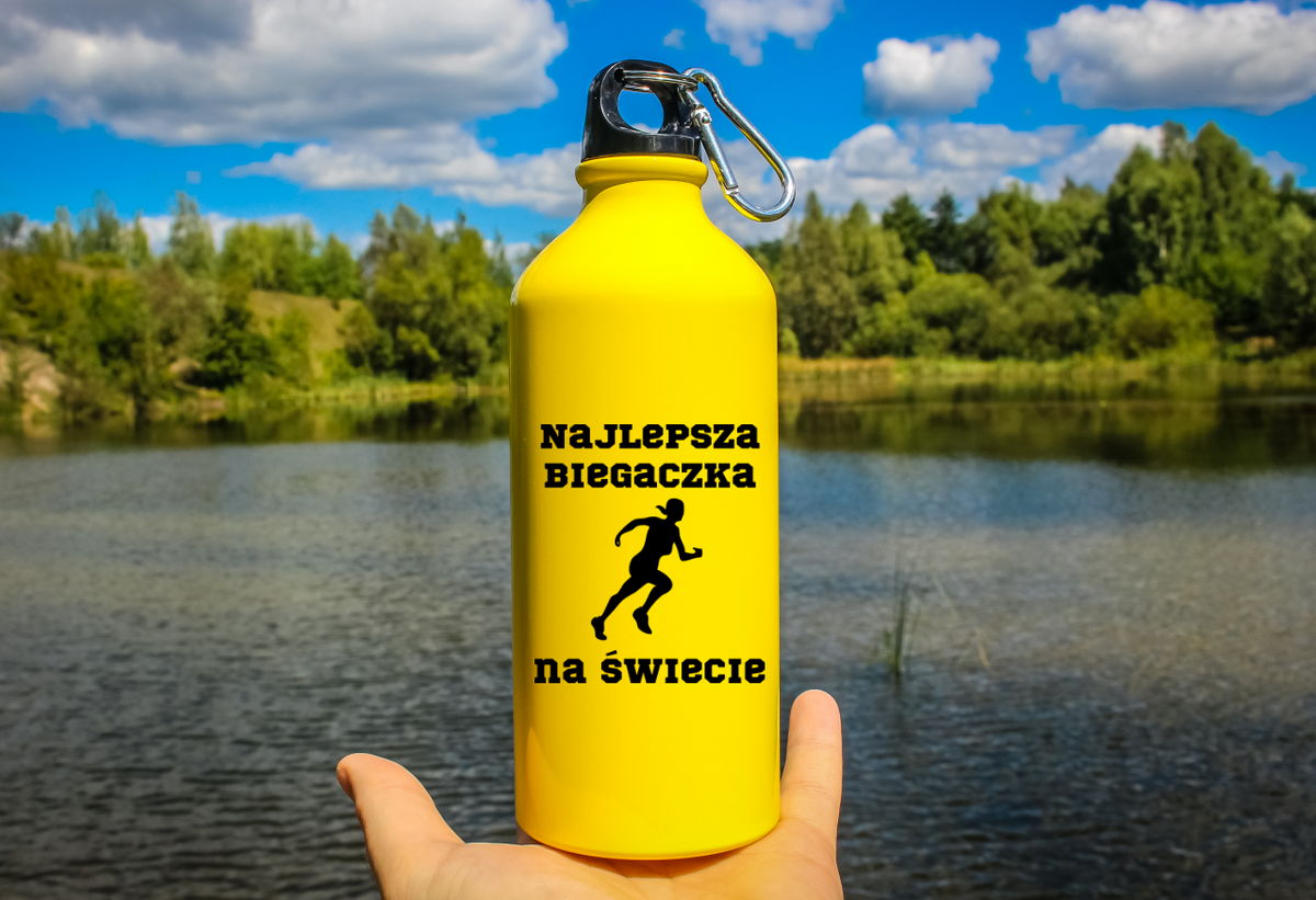 Butelka żółta 600 ml z nadrukiem "Najlepsza Biegaczka na Świecie" – bieganie #2