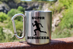 Kubek ze srebrnym karabińczykiem – z nadrukiem "Super Biegaczka" – bieganie #8